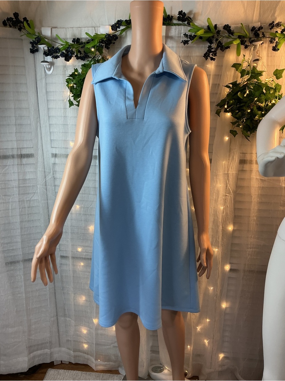 Dear Scarlett Sleeveless Collared A-Line Dress in Light Blue (see description)